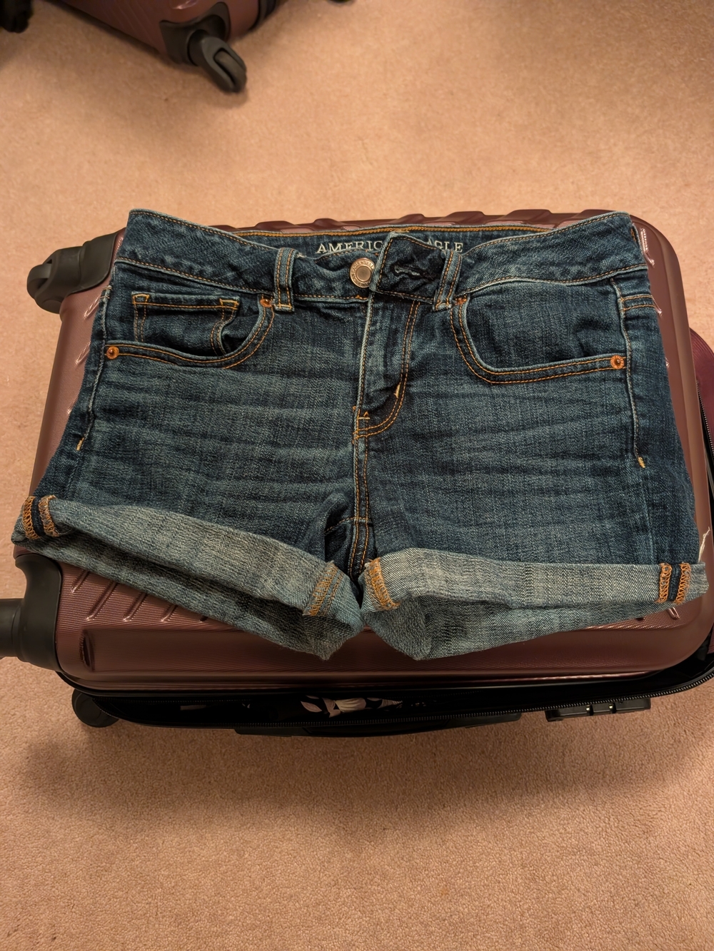 American Eagle Outfitters Dark Wash Denim Roll-Cuff Shorts